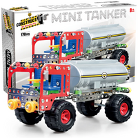 Toy mini tanker set with building blocks and packaging on a white background