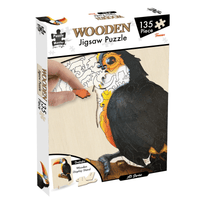 Wooden jigsaw puzzle box with toucan artwork, 135 pieces