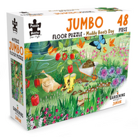 Jumbo 48-piece floor puzzle box with garden scene artwork, birds and flowers