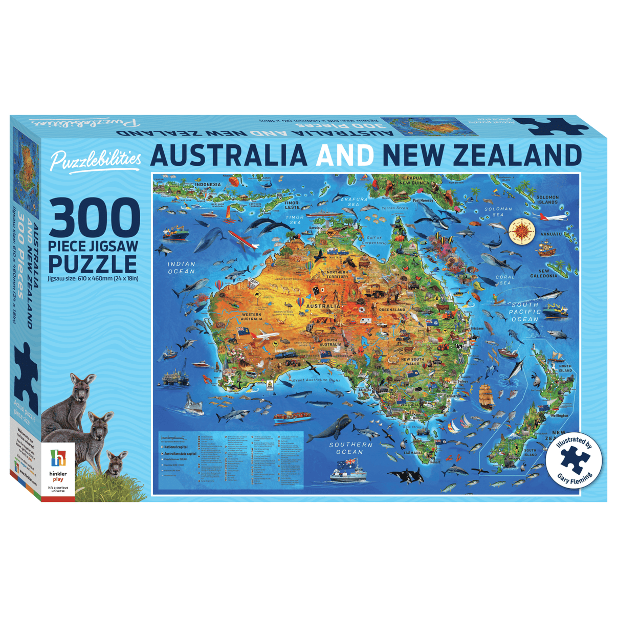 Puzzle box: 300-piece jigsaw puzzle with Australia and New Zealand map artwork
