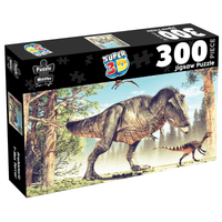 300-piece 3D lenticular jigsaw puzzle box with prehistoric T-Rex artwork