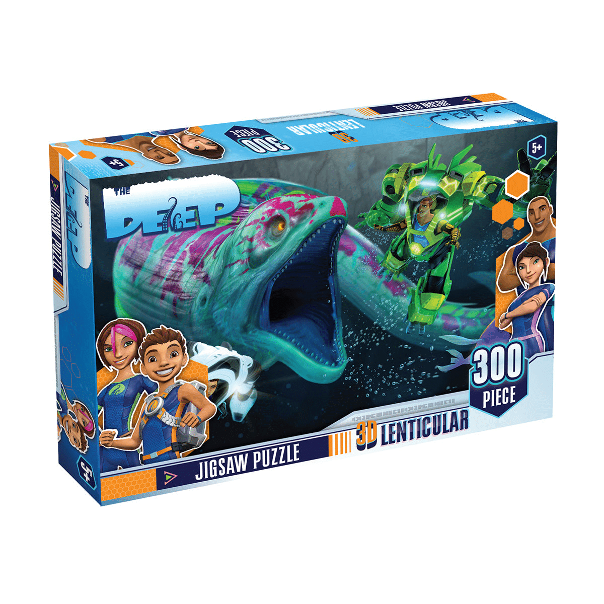 3D lenticular 300-piece jigsaw puzzle box with shark and character art