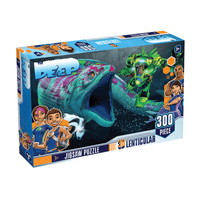 3D lenticular 300-piece jigsaw puzzle box with shark and character art