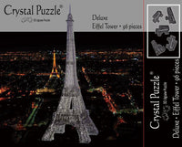 Eiffel Tower crystal puzzle model, faceted clear-gray tower with base stand