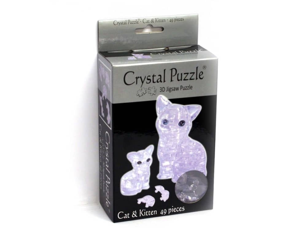 Crystal puzzle box with purple cat and kitten, 49 pieces