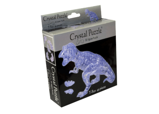 3D crystal T-Rex puzzle in blue, shown on retail box