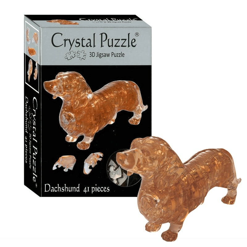 3D crystal puzzle dachshund with 41 pieces, shown in packaging