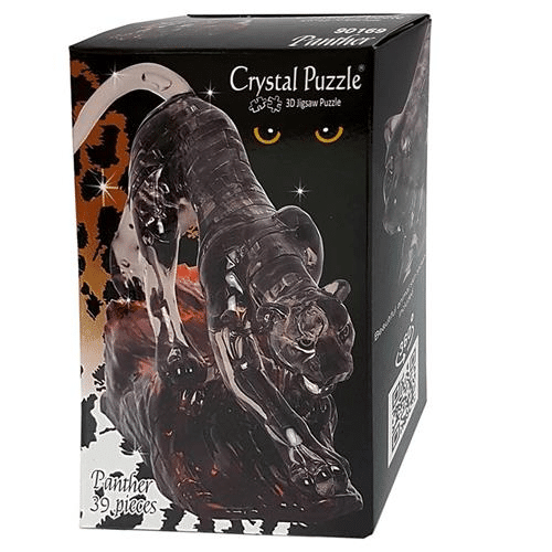 3D crystal puzzle box with panther 3D artwork, black-toned pieces, 39 pieces