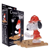 3D crystal puzzle figure: red detective hat, clear body, black ears, on wooden base