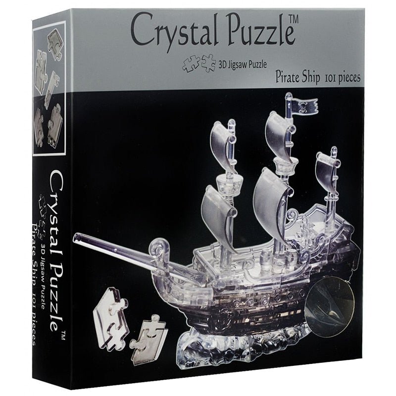 Crystal puzzle ship kit in clear 3D style, pirate theme shown on box
