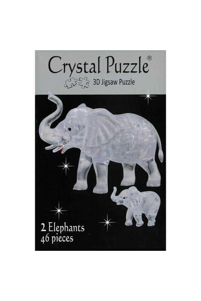 3D crystal elephant pair jigsaw puzzle in retail box, 2 elephants, 46 pieces