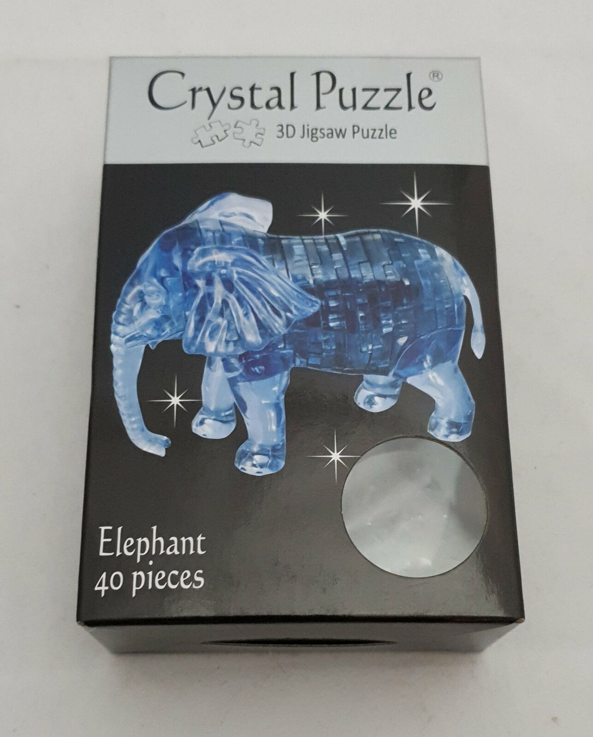 Blue 3D elephant crystal puzzle box, 40 pieces, with window