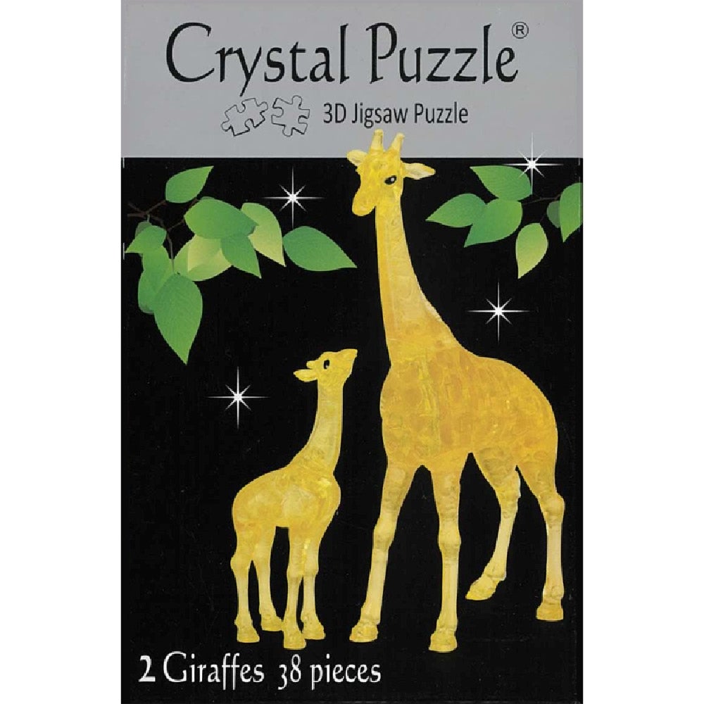3D giraffe crystal puzzle box front with two giraffe designs and “38 pieces” text