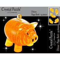 Golden 3D piggy bank puzzle with crystal look body and dollar coin