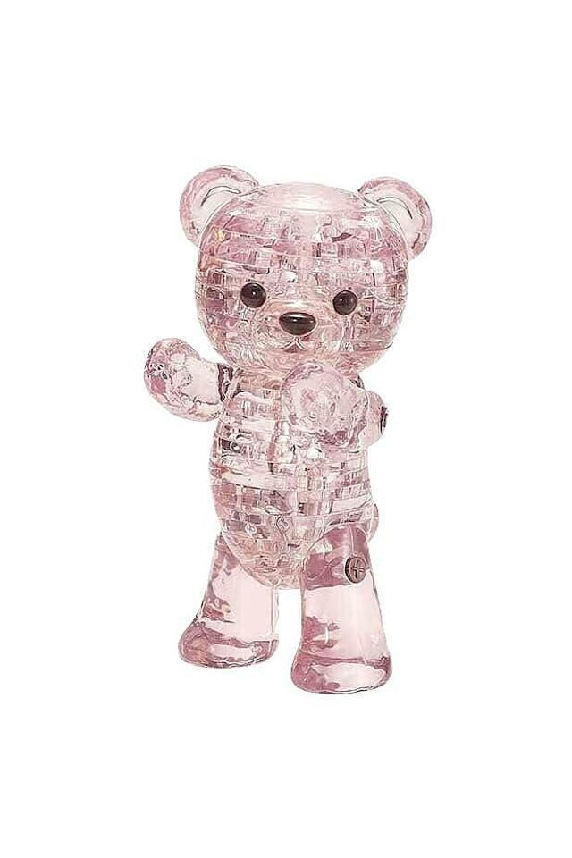 Pink crystal 3D puzzle bear figure with jewel-like facets