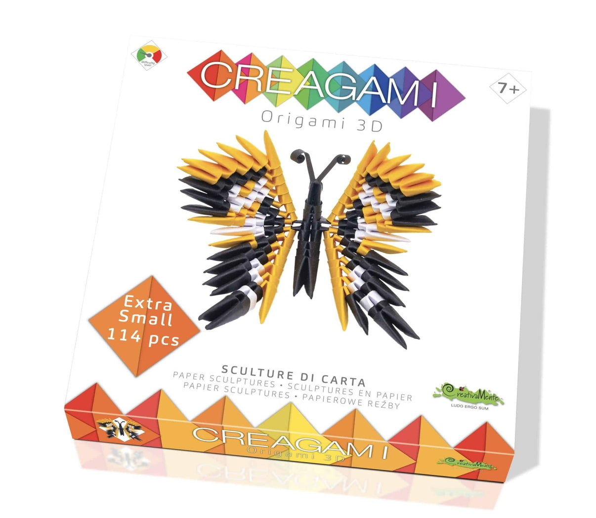 3D origami butterfly kit, mini 114-piece set in orange, black and white packaging