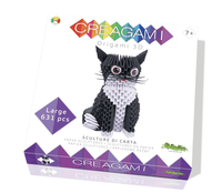 3D paper origami cat craft kit, black body with white chest, 631 pieces