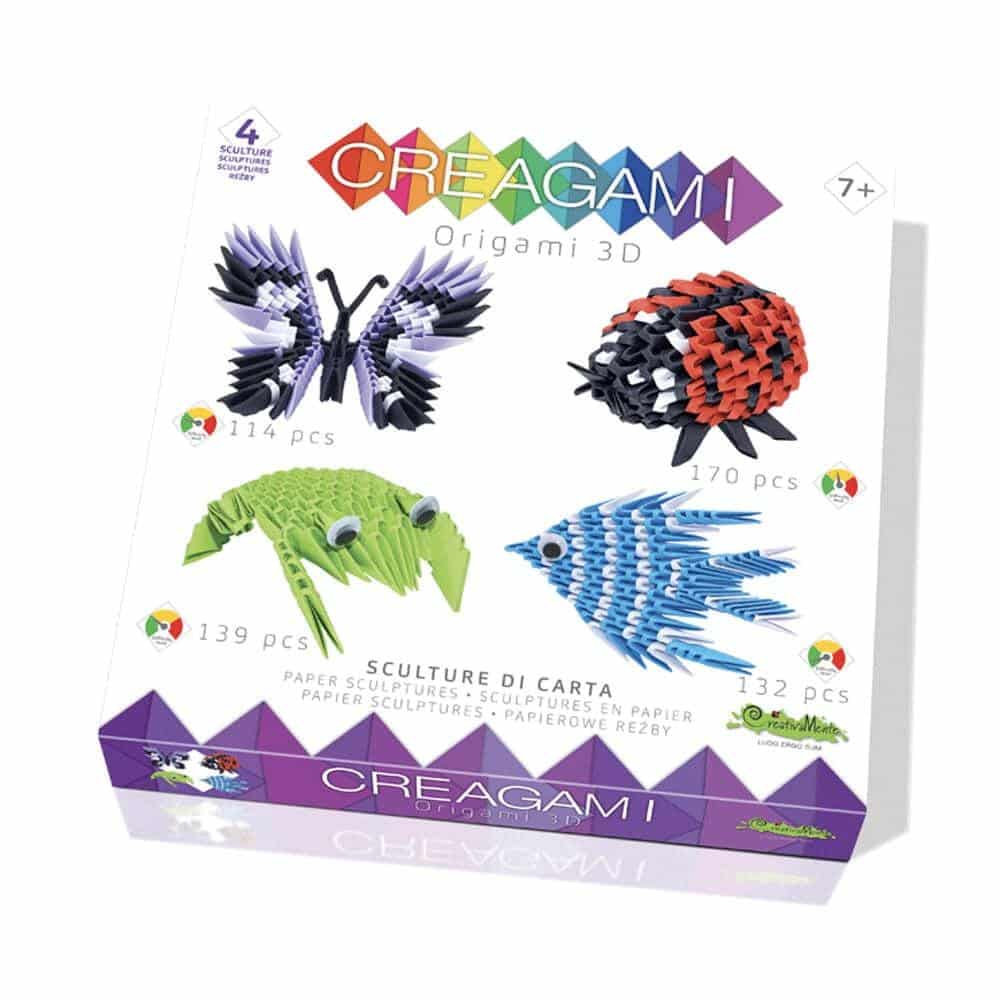 Large 3D origami Creagami papercraft kit box with multicolor folded models