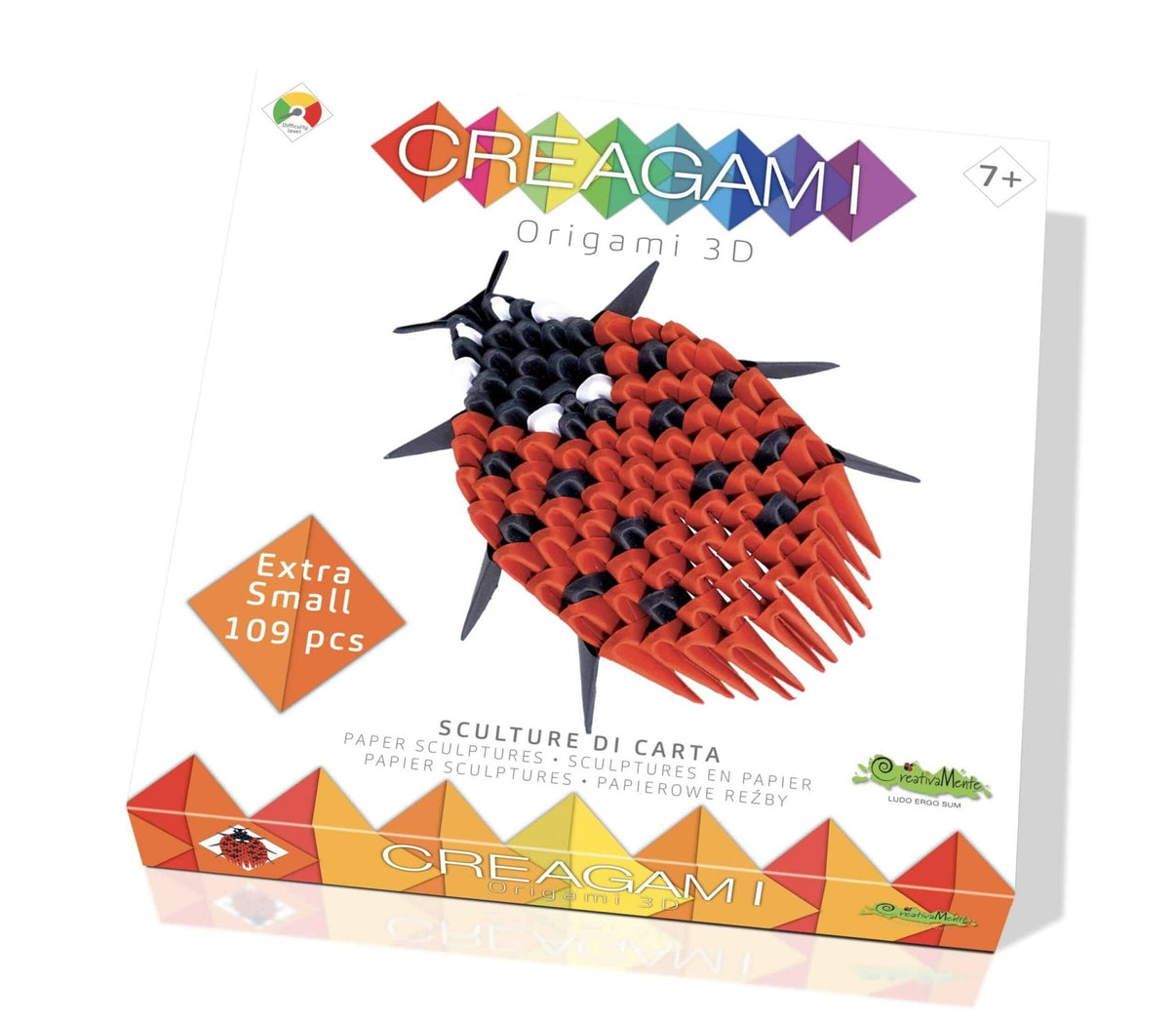 Mini ladybug 3D paper origami kit, red body with black sections and wings