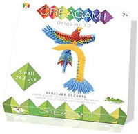 3D origami parrot sculpture, multicolor red and blue wings, small model