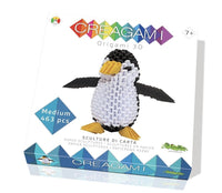 Creagami 3D origami penguin, medium size, white and black with orange beak and feet