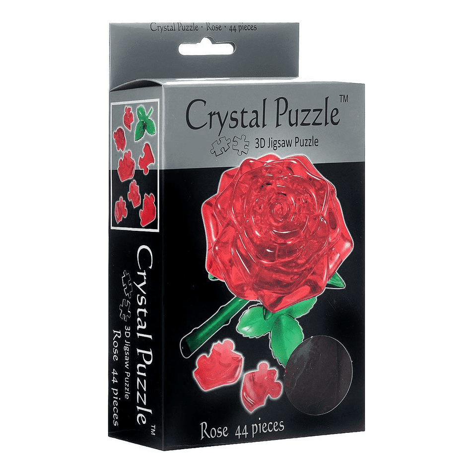 3D crystal puzzle rose kit with red rose design on retail package
