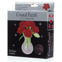 3D crystal puzzle box with six red rose bouquet design, 47 pieces