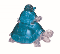 Blue crystal 3D turtle puzzle with clear tail and head, standing with two feet