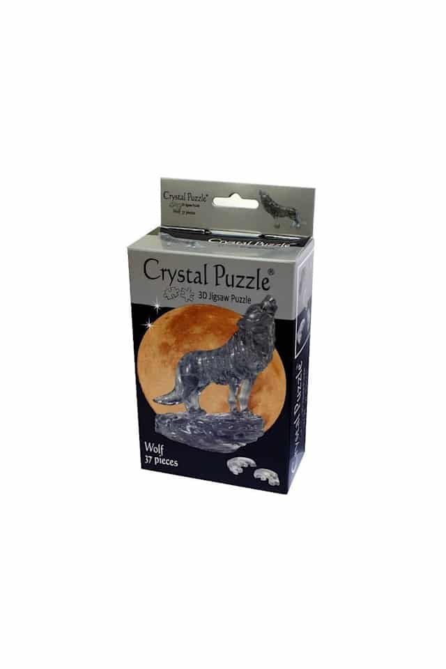 3D wolf crystal puzzle box with illustrated wolf and planet graphic