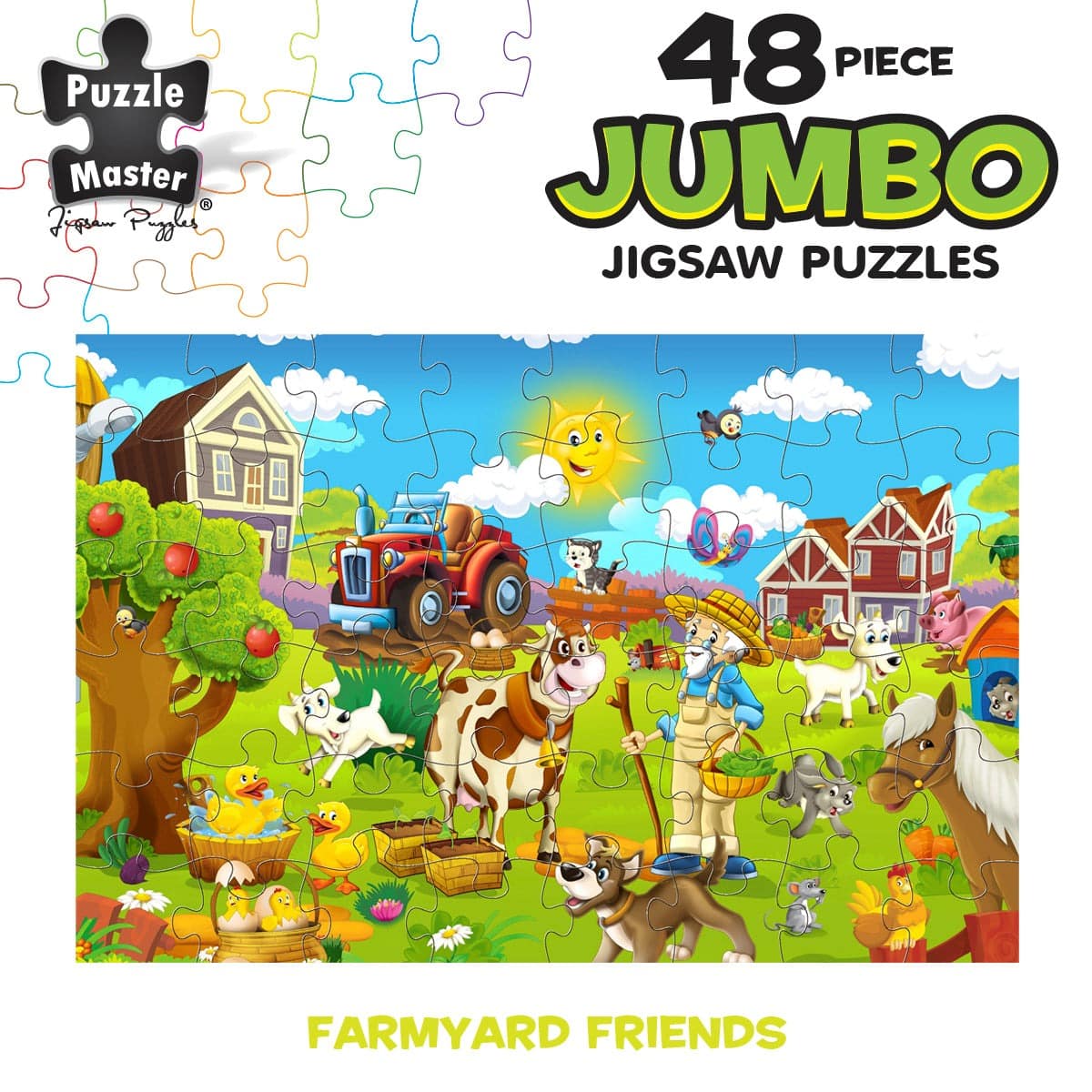 Jumbo 48-piece farmyard friends jigsaw puzzle box with colorful animal farm artwork