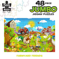 Jumbo 48-piece farmyard friends jigsaw puzzle box with colorful animal farm artwork
