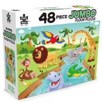 48-piece jumbo floor puzzle box with safari animals and river scene