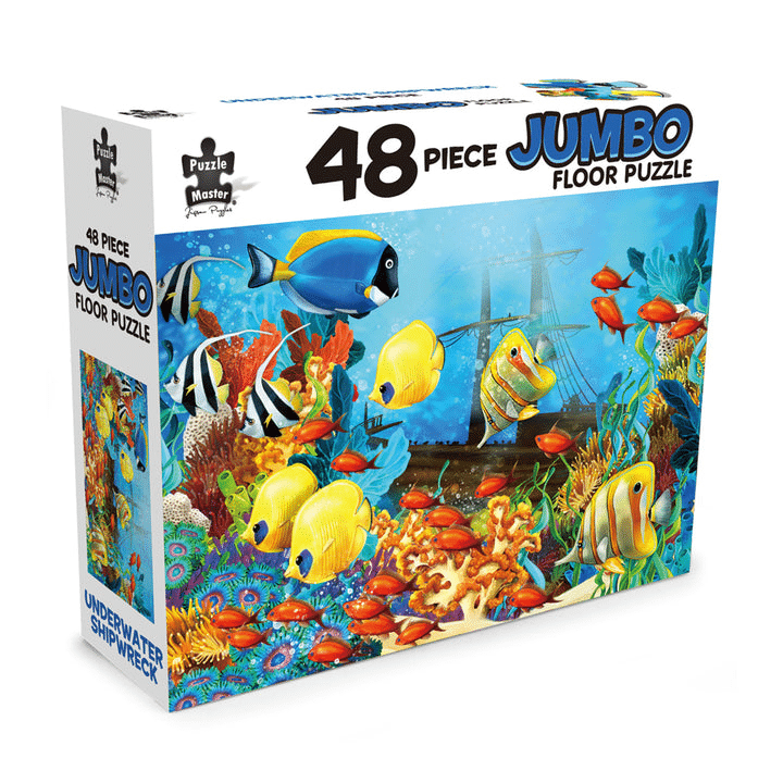 48-piece jumbo floor puzzle box with underwater shipwreck fish and coral artwork