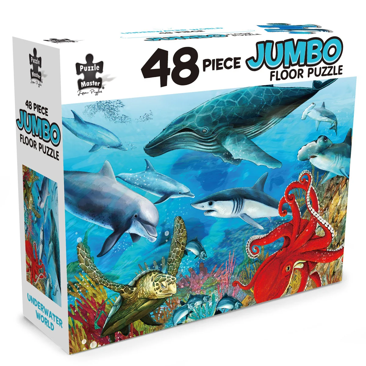 48-piece jumbo floor puzzle box showing dolphins, octopus, and sea creatures