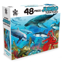 48-piece jumbo floor puzzle box showing dolphins, octopus, and sea creatures
