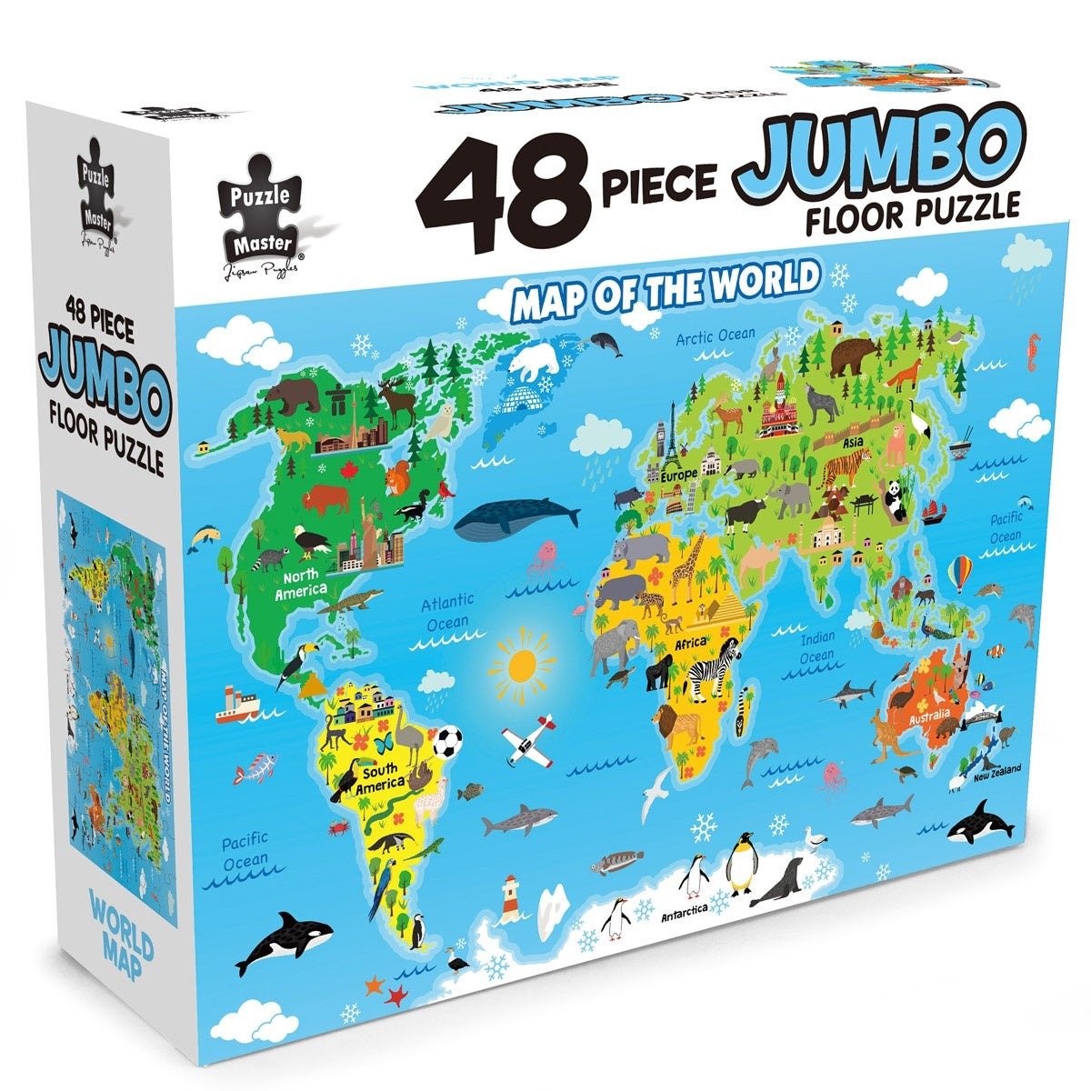 48-piece jumbo floor puzzle box featuring world map illustration
