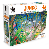 48-piece jumbo floor puzzle box showing Birdy Bush scene with birds and lush plants