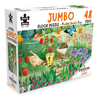 Jumbo 48-piece floor puzzle box with garden scene artwork, birds and flowers