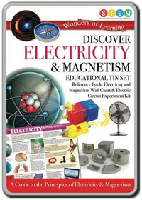 Electricity & magnetism educational tin set with book and circuit parts