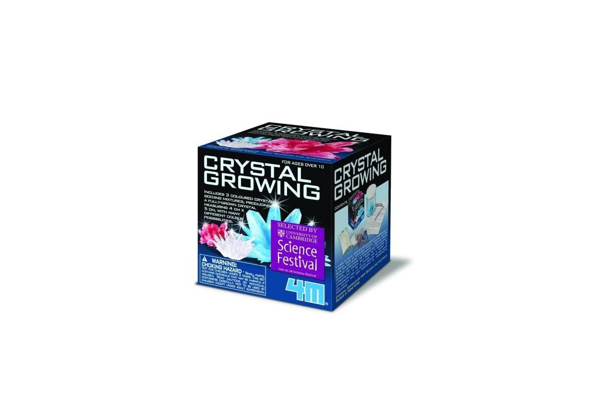 Small crystal growing kit box with Crystal Growing branding and science festival graphic