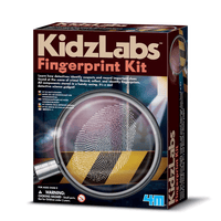 4M KidzLabs fingerprint kit box with magnifying glass and fingerprint card