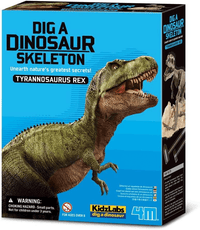 Dinosaur dig kit box with Tyrannosaurus rex skeleton artwork