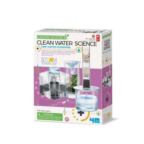 Clean water science kit box with mini water filtration setup