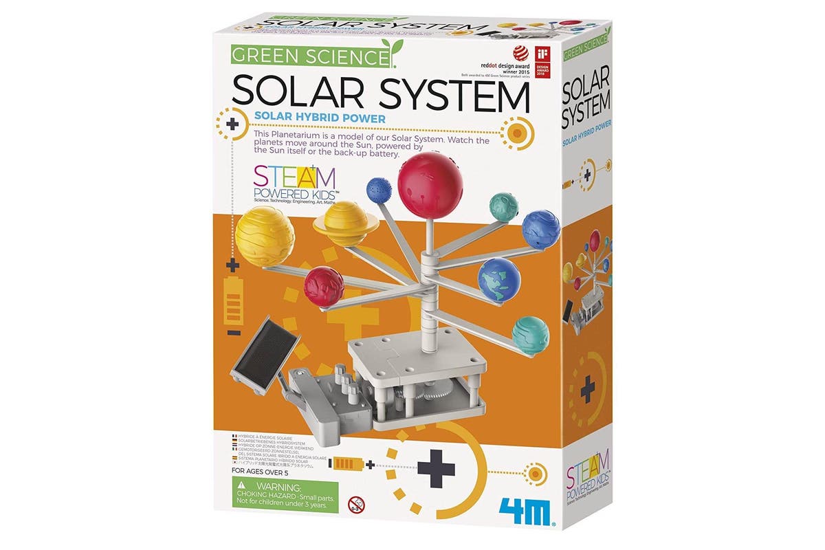 Solar system solar hybrid power STEM kit box with planets and solar system artwork