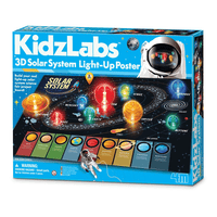 Light-up solar system poster board in retail box, with planet and orbit graphics