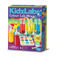 Kids colour lab mixer kit box with colorful lab tubes and 18 colour label