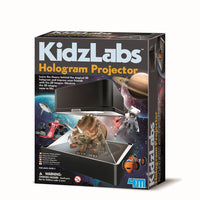 Hologram projector kit box with black projector and dinosaur hologram graphic