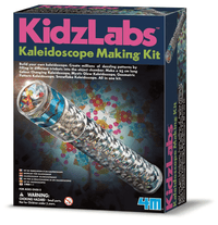 Kidzlabs kaleidoscope making kit box with colorful design and product info panel