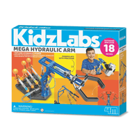 4M KidzLabs Mega Hydraulic Arm kit box in blue and orange, 18 inches
