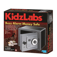 Kidzlabs Buzz Alarm Money Safe kit box with large red logo